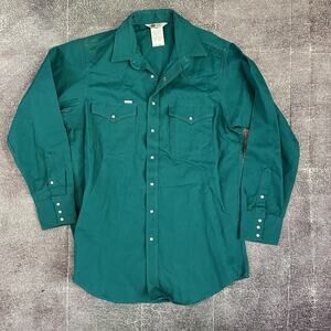 Men's Vintage 90's Carhartt Rugged Wear Teal Pearl Snap Western Work Shirt Sz XL